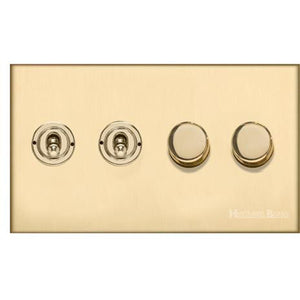 Winchester Range Satin Brass Switches & Sockets, W44 - 4G Mixed Toggle Dimmer Switch 2xToggle 2xTED by Heritage Brass By M-Marcus