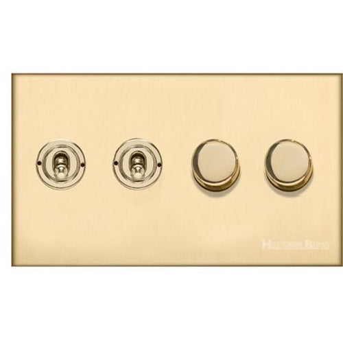 Winchester Range Satin Brass Switches & Sockets, W44 - 4G Mixed Toggle Dimmer Switch 2xToggle 2xTED by Heritage Brass By M-Marcus