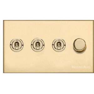 Winchester Range Satin Brass Switches & Sockets, W44 - 4G Mixed Toggle Dimmer Switch 3xToggle 1xTED by Heritage Brass By M-Marcus