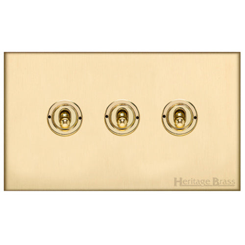 Winchester Range Satin Brass Switches & Sockets, W44 - 3 Gang Toggle Switch by Heritage Brass By M-Marcus