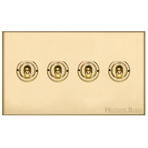 Winchester Range Satin Brass Switches & Sockets, W44 - 4 Gang Toggle Switch by Heritage Brass By M-Marcus