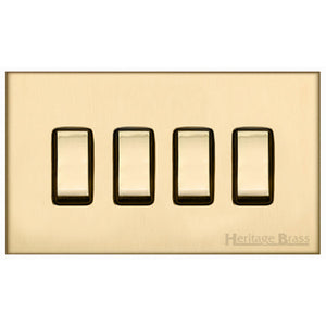 Winchester Range Satin Brass Switches & Sockets, W44 - 4 Gang Rocker Switch by Heritage Brass By M-Marcus