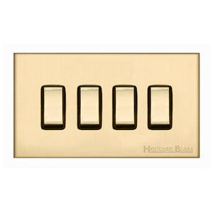 Winchester Range Satin Brass Switches & Sockets, W44 - 4 Gang Rocker Switch by Heritage Brass By M-Marcus