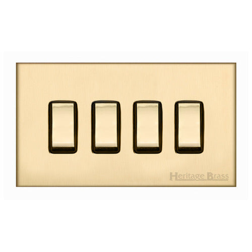 Winchester Range Satin Brass Switches & Sockets, W44 - 4 Gang Rocker Switch by Heritage Brass By M-Marcus