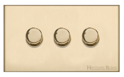 Heritage Brass Electrical, Winchester Range - Satin Brass - 3 Gang Dimmer (250 watts), 3 Gang Dimmer (250 watts), 3 Gang Dimmer (250 watts)