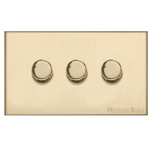 Winchester Range Satin Brass Switches & Sockets, W44 - 3 Gang Dimmer 400 watts (Compatible with halogen/ incandescent bulbs) by Heritage Brass By M-Marcus