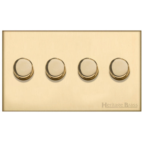 Winchester Range Satin Brass Switches & Sockets, W44 - 4 Gang Dimmer 250 watts (Compatible with halogen/ incandescent bulbs) by Heritage Brass By M-Marcus