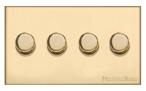 Heritage Brass Electrical, Winchester Range - Satin Brass - 4 Gang Dimmer (400 watts), 4 Gang Dimmer (400 watts), 4 Gang Dimmer (400 watts)