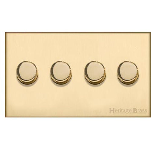Winchester Range Satin Brass Switches & Sockets, W44 - 4 Gang Dimmer 400 watts(Compatible with halogen/ incandescent bulbs) by Heritage Brass By M-Marcus