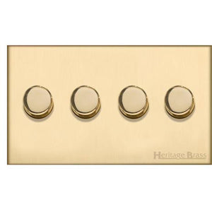 Winchester Range Satin Brass Switches & Sockets, W44 - 4 Gang TED Dimmer (Compatible with LED Lamps) by Heritage Brass By M-Marcus