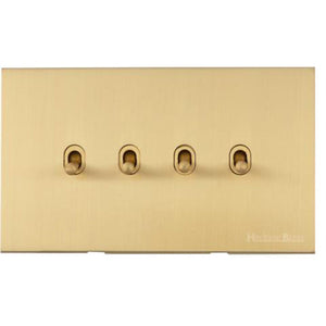 Winchester Range Satin Brass Switches & Sockets, W44 - 4 Gang Stockholm Toggle by Heritage Brass By M-Marcus