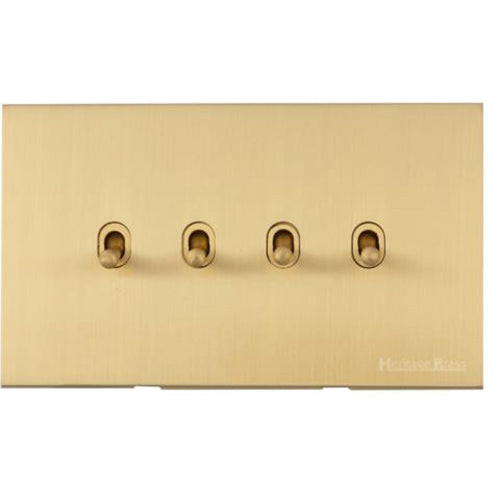 Winchester Range Satin Brass Switches & Sockets, W44 - 4 Gang Stockholm Toggle by Heritage Brass By M-Marcus
