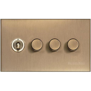 Winchester Range Antique Brass Switches & Sockets, W91 - 4G Mixed Toggle Dimmer Switch 1xToggle 3xTED by Heritage Brass By M-Marcus