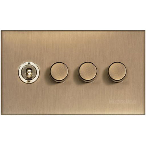 Winchester Range Antique Brass Switches & Sockets, W91 - 4G Mixed Toggle Dimmer Switch 1xToggle 3xTED by Heritage Brass By M-Marcus
