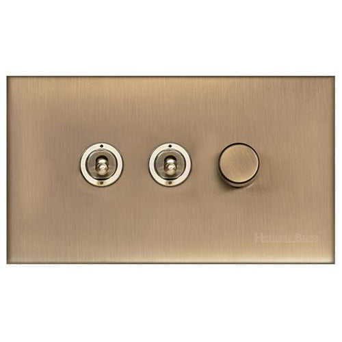 Winchester Range Antique Brass Switches & Sockets, W91 - 3G Mixed Toggle Dimmer Switch 2xToggle 1xTED by Heritage Brass By M-Marcus