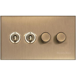 Winchester Range Antique Brass Switches & Sockets, W91 - 4G Mixed Toggle Dimmer Switch 2xToggle 2xTED by Heritage Brass By M-Marcus
