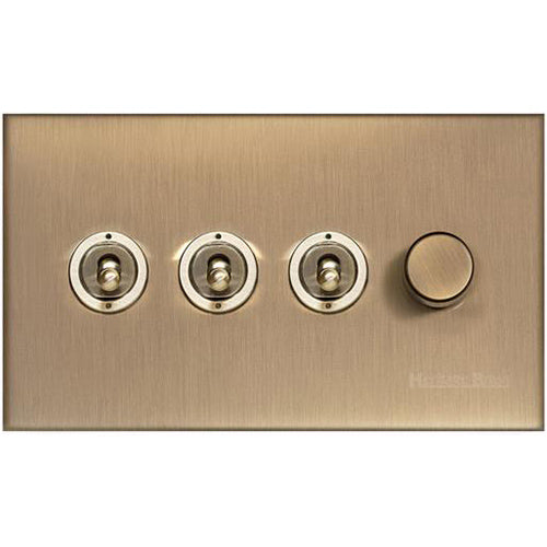 Winchester Range Antique Brass Switches & Sockets, W91 - 4G Mixed Toggle Dimmer Switch 3xToggle 1xTED by Heritage Brass By M-Marcus