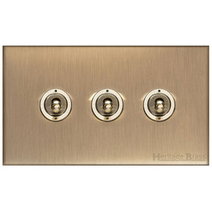 Winchester Range Antique Brass Switches & Sockets, W91 - 3 Gang Toggle Switch by Heritage Brass By M-Marcus