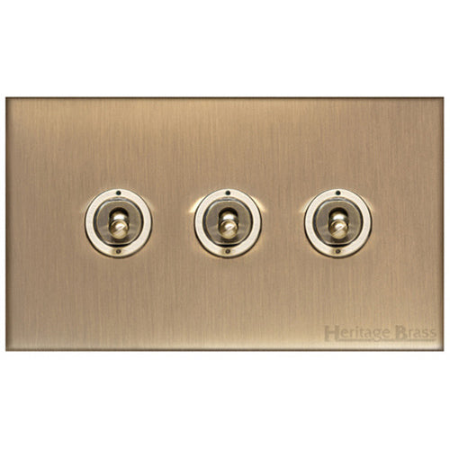 Winchester Range Antique Brass Switches & Sockets, W91 - 3 Gang Toggle Switch by Heritage Brass By M-Marcus