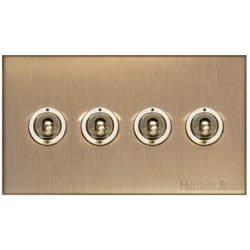 Winchester Range Antique Brass Switches & Sockets, W91 - 4 Gang Toggle Switch by Heritage Brass By M-Marcus