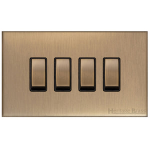 Winchester Range Antique Brass Switches & Sockets, W91 - 4 Gang Rocker Switch by Heritage Brass By M-Marcus