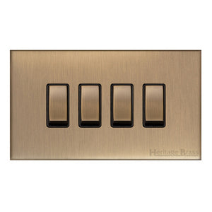 Winchester Range Antique Brass Switches & Sockets, W91 - 4 Gang Rocker Switch by Heritage Brass By M-Marcus