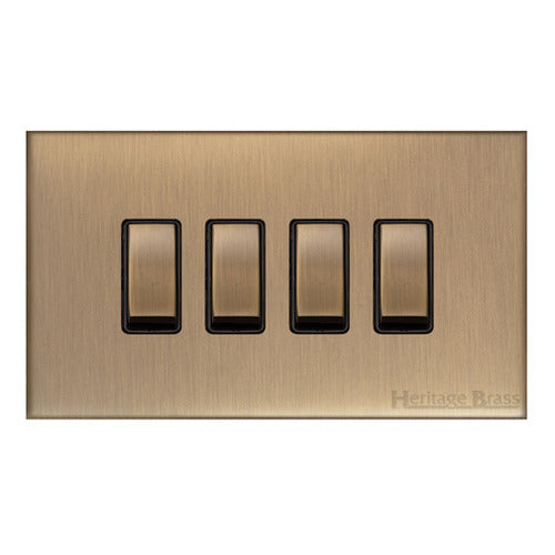 Winchester Range Antique Brass Switches & Sockets, W91 - 4 Gang Rocker Switch by Heritage Brass By M-Marcus