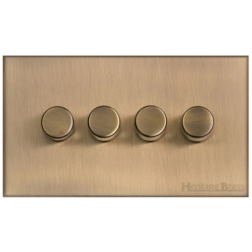 Winchester Range Antique Brass Switches & Sockets, W91 - 4 Gang Dimmer 250 watts (Compatible with halogen/ incandescent bulbs) by Heritage Brass By M-Marcus