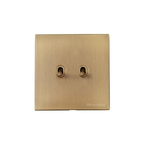 Windsor Range Antique Brass Switches & Sockets, WN91 - 2 Gang Stockholm Toggle by Heritage Brass By M-Marcus