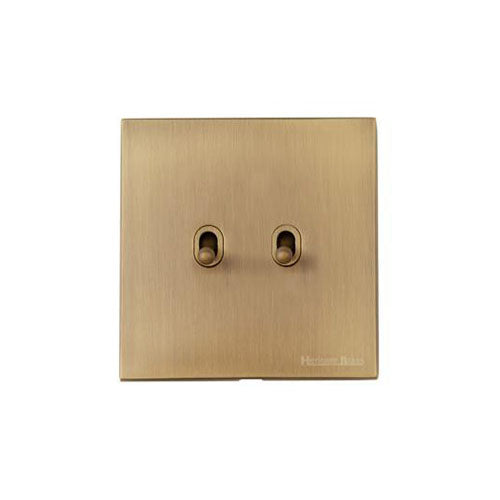 Windsor Range Antique Brass Switches & Sockets, WN91 - 2 Gang Stockholm Toggle by Heritage Brass By M-Marcus