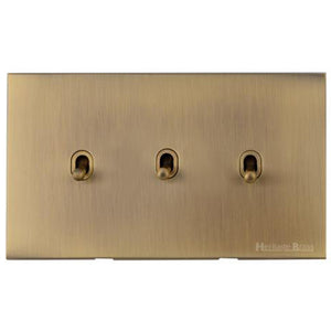 Windsor Range Antique Brass Switches & Sockets, WN91 - 3 Gang Stockholm Toggle by Heritage Brass By M-Marcus