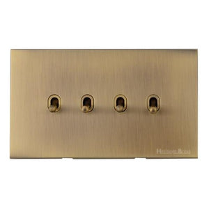 Windsor Range Antique Brass Switches & Sockets, WN91 - 4 Gang Stockholm Toggle by Heritage Brass By M-Marcus