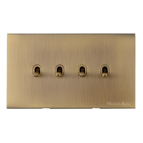 Windsor Range Antique Brass Switches & Sockets, WN91 - 4 Gang Stockholm Toggle by Heritage Brass By M-Marcus