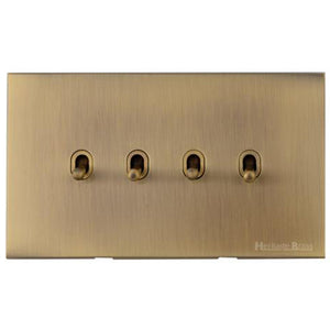 Windsor Range Antique Brass Switches & Sockets, WN91 - 4 Gang Stockholm Toggle by Heritage Brass By M-Marcus