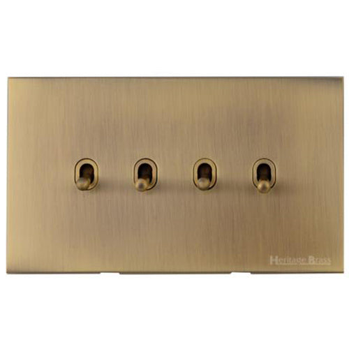 Windsor Range Antique Brass Switches & Sockets, WN91 - 4 Gang Stockholm Toggle by Heritage Brass By M-Marcus