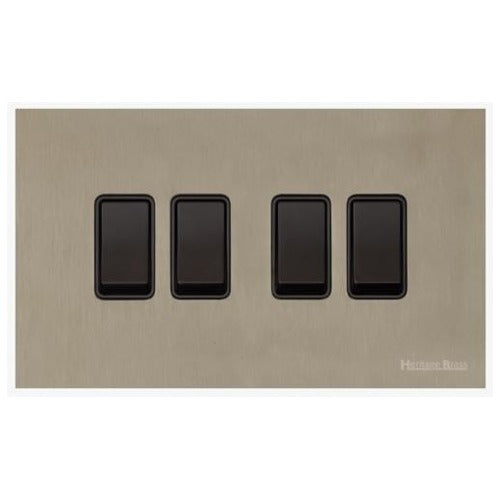 Windsor Range Aged Pewter Switches & Sockets, WAP - 4 Gang Rocker Switch by Heritage Brass By M-Marcus