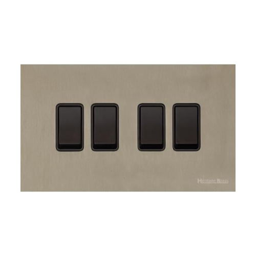 Windsor Range Aged Pewter Switches & Sockets, WAP - 4 Gang Rocker Switch by Heritage Brass By M-Marcus