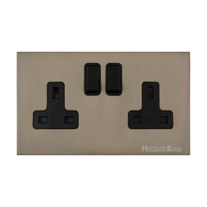 Windsor Range Aged Pewter Switches & Sockets, WAP - Double Socket (13 Amp) by Heritage Brass By M-Marcus