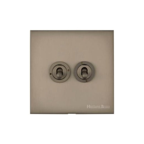 Windsor Range Aged Pewter Switches & Sockets, WAP - 2 Gang Toggle Switch by Heritage Brass By M-Marcus