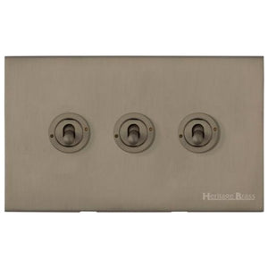 Windsor Range Aged Pewter Switches & Sockets, WAP - 3 Gang Toggle Switch by Heritage Brass By M-Marcus