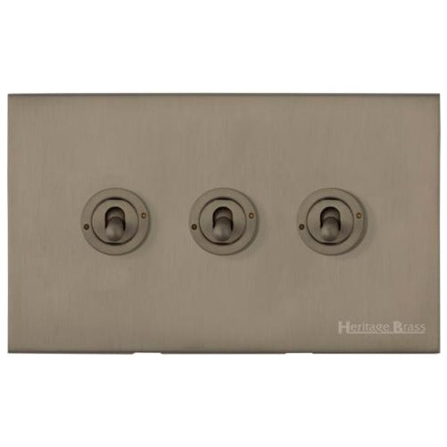 Windsor Range Aged Pewter Switches & Sockets, WAP - 3 Gang Toggle Switch by Heritage Brass By M-Marcus