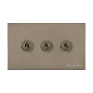 Windsor Range Aged Pewter Switches & Sockets, WAP - 3 Gang Toggle Switch by Heritage Brass By M-Marcus