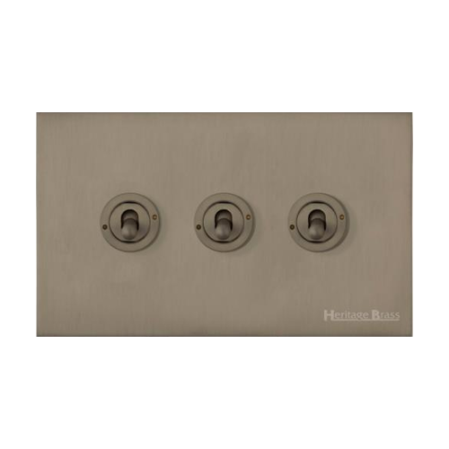 Windsor Range Aged Pewter Switches & Sockets, WAP - 3 Gang Toggle Switch by Heritage Brass By M-Marcus