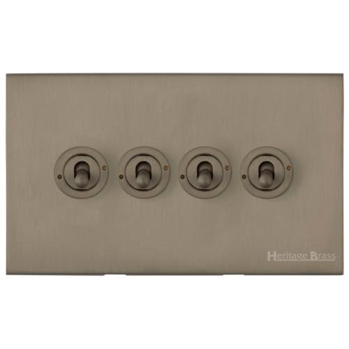 Windsor Range Aged Pewter Switches & Sockets, WAP - 4 Gang Toggle Switch by Heritage Brass By M-Marcus