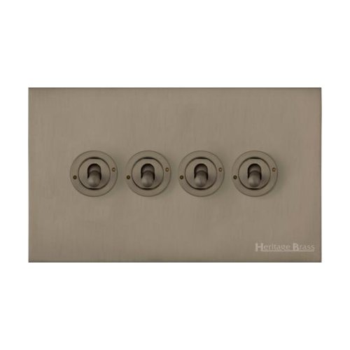 Windsor Range Aged Pewter Switches & Sockets, WAP - 4 Gang Toggle Switch by Heritage Brass By M-Marcus