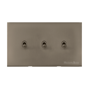 Windsor Range Aged Pewter Switches & Sockets, WAP - 3 Gang Stockholm Toggle by Heritage Brass By M-Marcus
