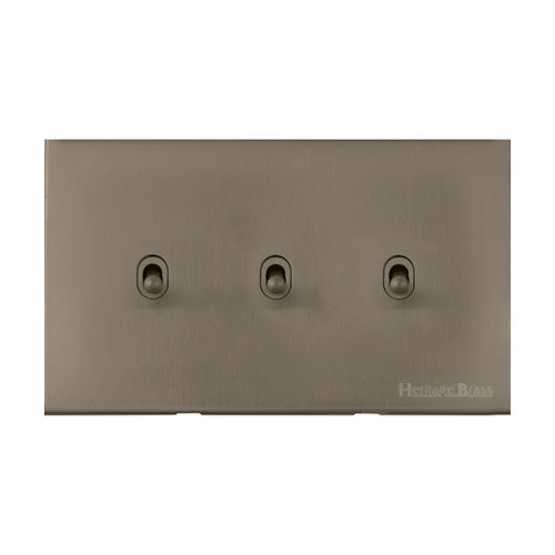 Windsor Range Aged Pewter Switches & Sockets, WAP - 3 Gang Stockholm Toggle by Heritage Brass By M-Marcus