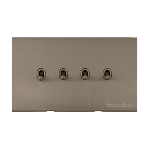 Windsor Range Aged Pewter Switches & Sockets, WAP - 4 Gang Stockholm Toggle by Heritage Brass By M-Marcus