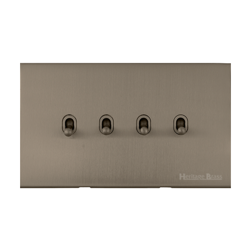Windsor Range Aged Pewter Switches & Sockets, WAP - 4 Gang Stockholm Toggle by Heritage Brass By M-Marcus