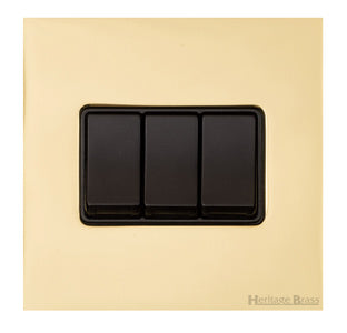 Windsor Range Polished Brass Switches & Sockets, WN1 - 3 Gang Rocker Switch by Heritage Brass By M-Marcus